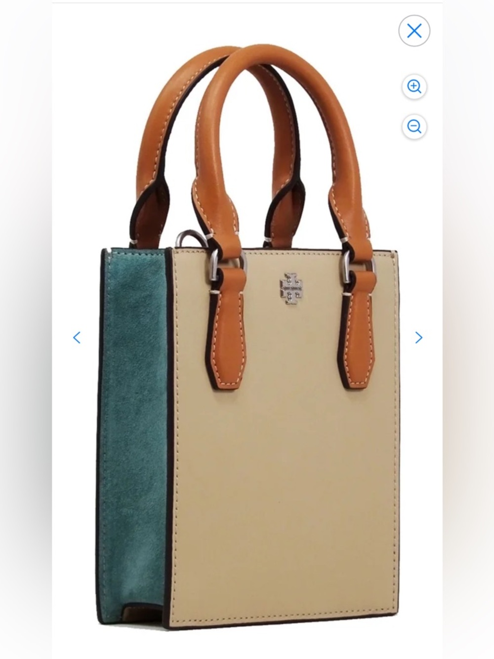 Tory Burch Mini T colorblock leather suede crossbody tote bag